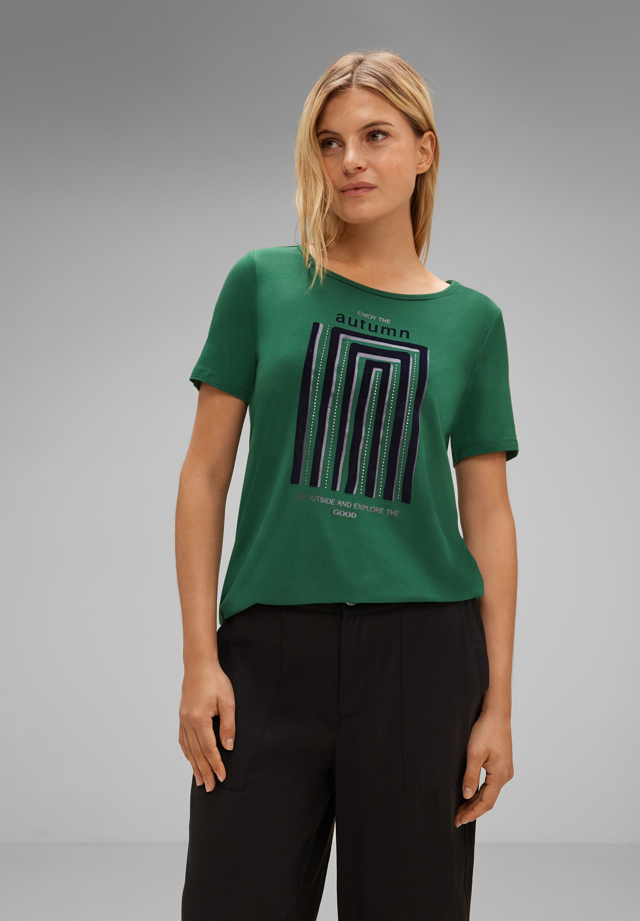 Street One T-Shirt mit Flock Print | gentle green | 44