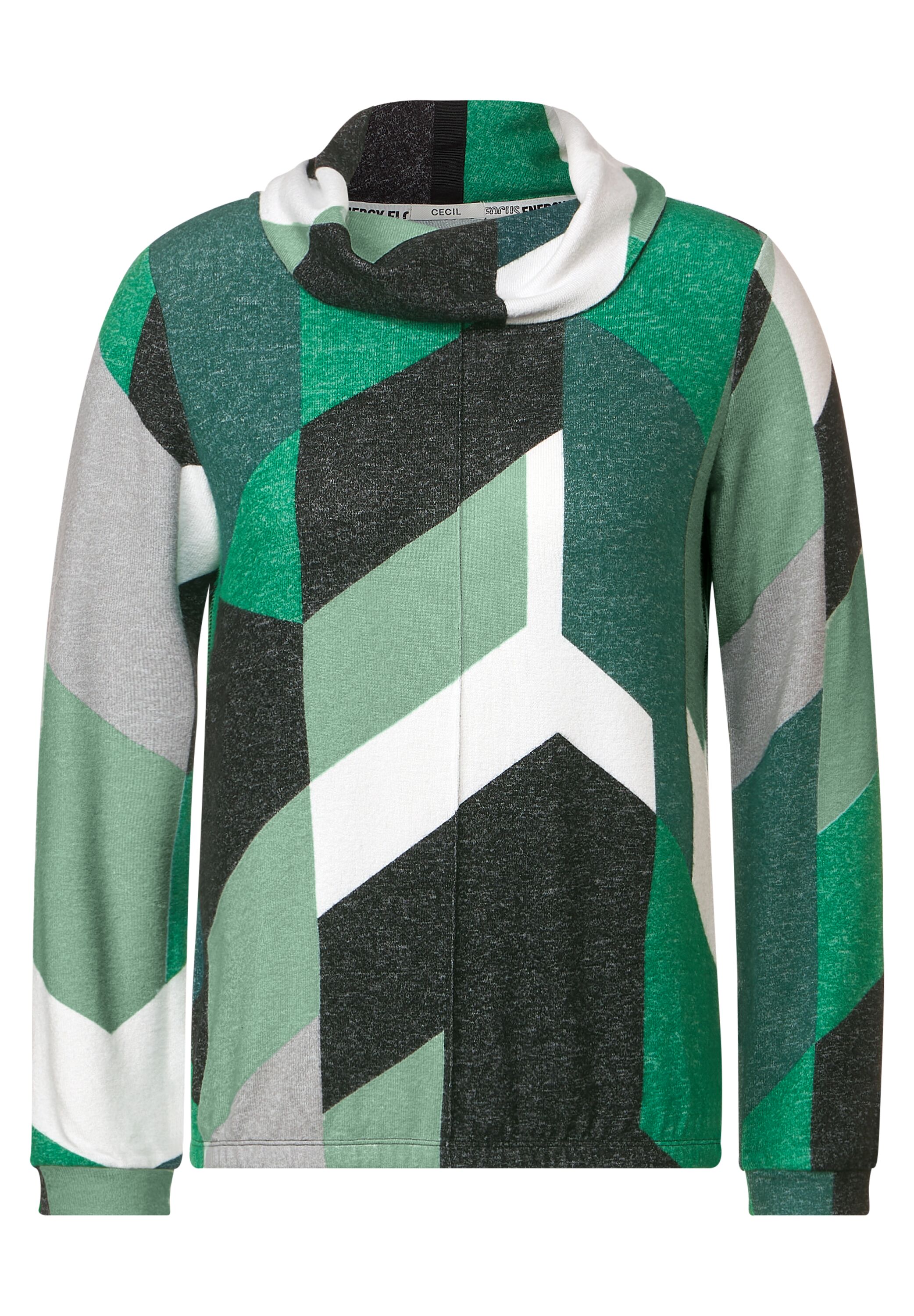 Cecil Cosy Shirt green easy | melange cosy XL | Print mit